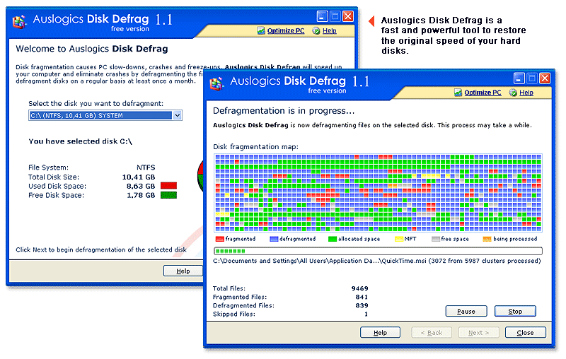 免费的磁盘碎片整理_Auslogics Disk Defrag