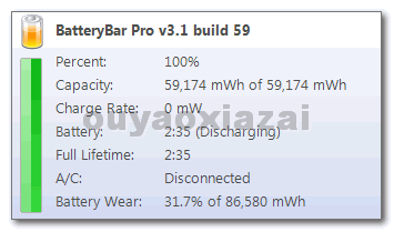 笔记本电池使用时长显示工具_BatteryBar