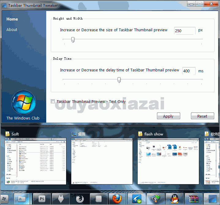 Win7任务栏预览大小修改工具_Taskbar Thumbnail Tweaker