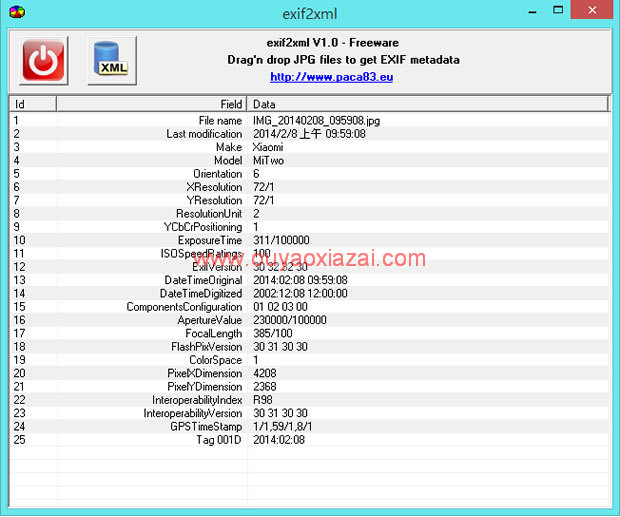 将照片EXIF信息转为XML格式_exif2xml