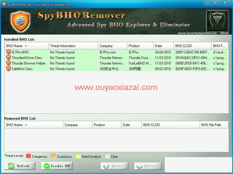 SpyBHORemover_浏览器流氓劫持程序清除工具