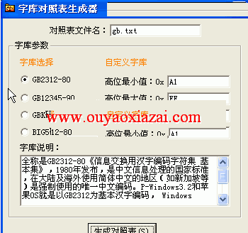 GB2312-80字库对照表生成器