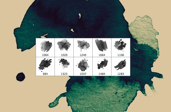 墨水、水彩滴溅痕迹笔刷PS素材