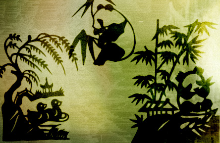 PS中国的熊猫剪纸剪影笔刷免费下载