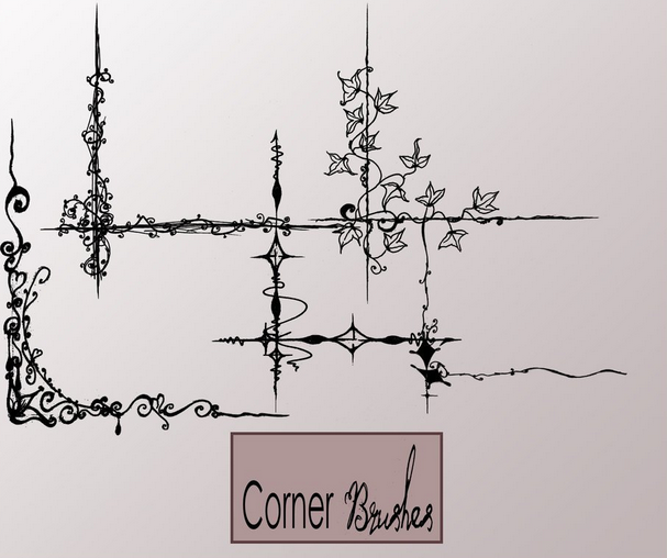ps植物藤蔓花纹边角图案笔刷、笔刷包素材