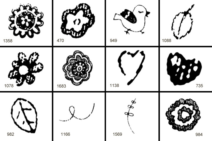 ps可爱手绘图案花朵|爱心|小鸡|树叶PS笔刷包|PS素材，PS笔刷