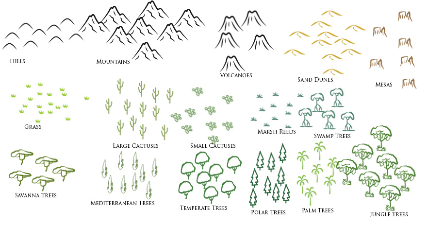 ps手绘小山|仙人掌|草地|树木|树桩PS笔刷包|PS素材，PS笔刷