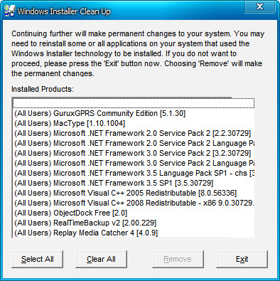 Windows Installer CleanUp Utility