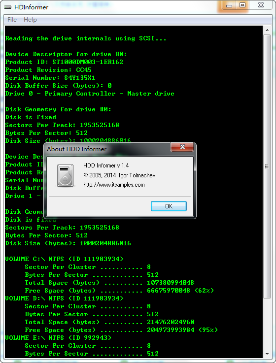 HD Informer读取硬盘信息