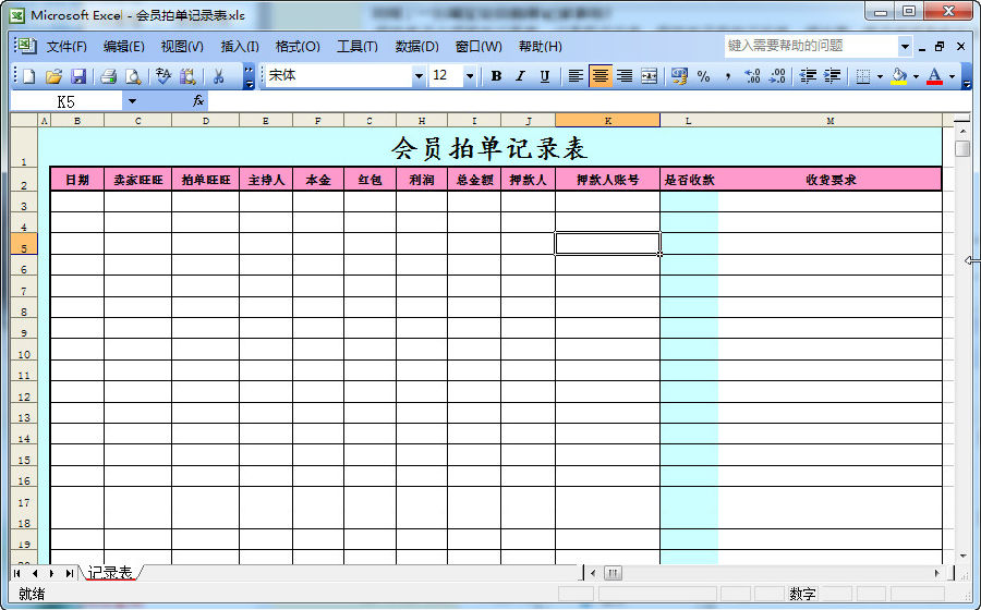 淘宝拍单记录表excel模版