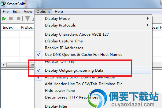 选择Display Outgoing/Incoming Data
