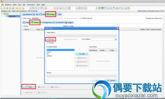 点击 Design--Index--Add来添加主键索引