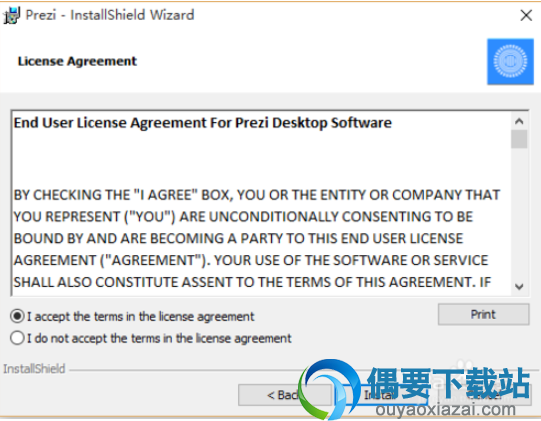 接受Prezi Next安装许可协议