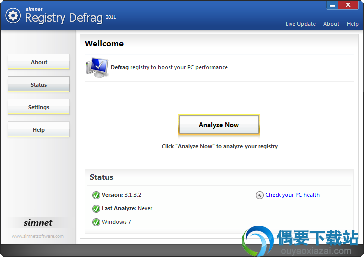 打开Simnet Registry Defrag软件