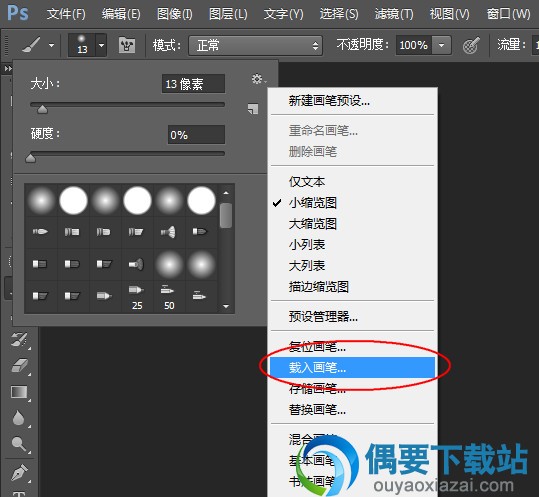 选择载入画笔载入树叶笔刷即可